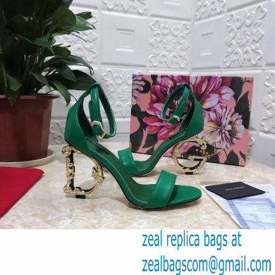 Dolce  &  Gabbana Heel 10.5cm Leather Sandals Green with Baroque D & G Heel 2021